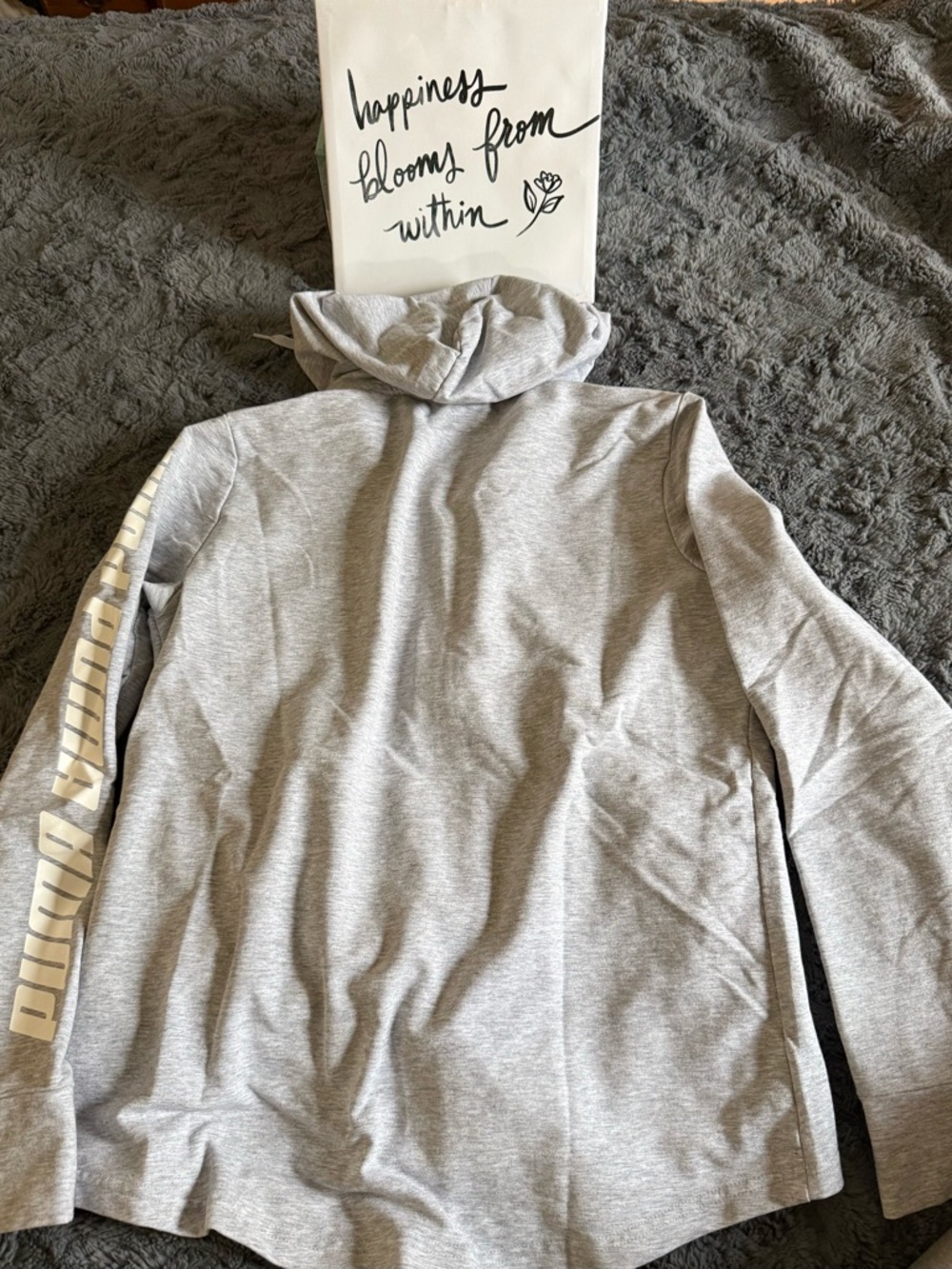 Puma Light Gray Full-Zip Hoodie with White Sleeve Logo - Picture 2 of 2